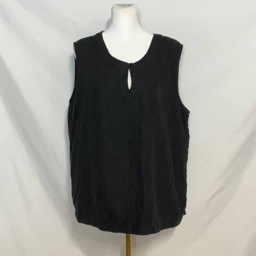 Hot Cotton Black Linen Sleeveless Oversized Blouse Size XL